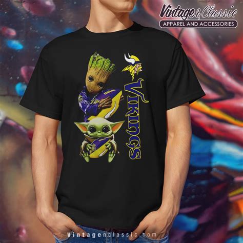 Baby Groot And Yoda Hug Minnesota Vikings Shirt Vintagenclassic Tee