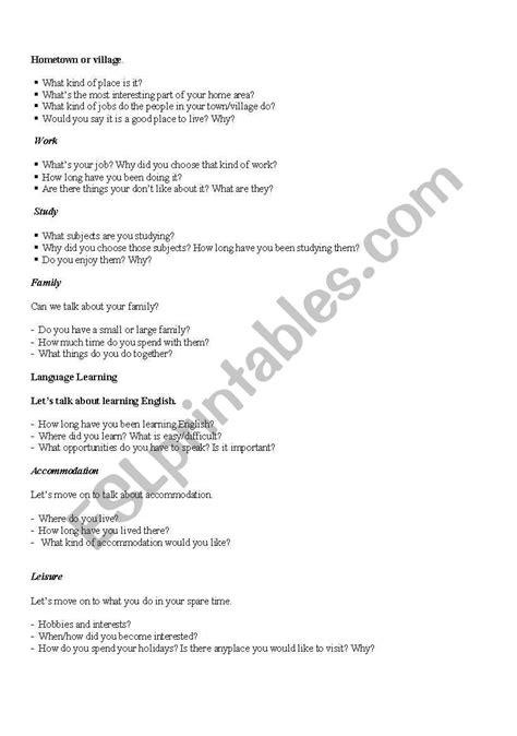 Questions For Ielts Speaking Part 1 ESL Worksheet By Thuthaoslt