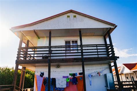 Laundry Is Dried On The Terrace Of The Building Of The Hotel Or Guest