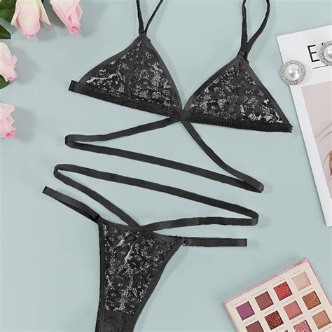 Three Point Lace Lingerie Set Sexy Strappy Lace Bra Cheeky Panties Women S Sexy Lingerie