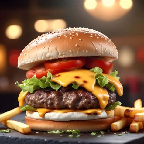 Burger Gourmet Grelhado Queijo Tomate Cebola E Batatas Fritas