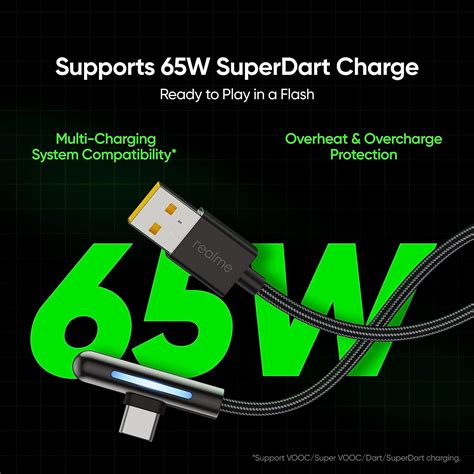 Buy realme 65W SuperDart USB Type C Gaming Cable (Braided, Black ...