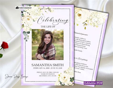 Funeral Program Template White Roses Hydrangea Funeral Program For