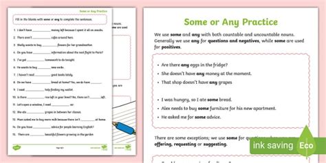 Esl Some Or Any Practice Worksheet Professor Feito
