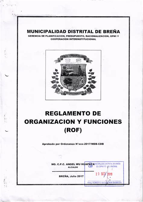 Reglamento De Organizacion Y Funciones Rof Ap Iut Iicipalioa