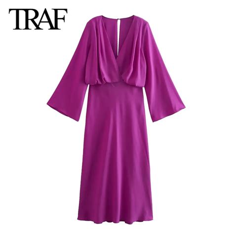 TRAF robe longue de soirée pour femmes mode printemps col en v