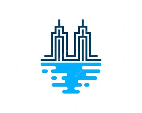 Premium Vector Twin Abstract Building With Abstract Sea Above