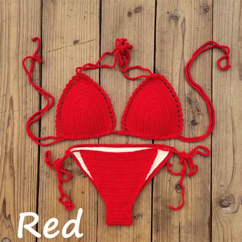 Women Crochet Sexy Bikini Set Top Bottom Boho String Bikini Sunbathing Swimsuit EBay