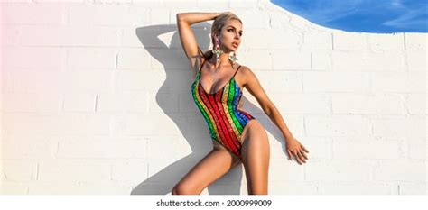 Elegant Sexy Woman Colorful Bikini On Stock Photo Shutterstock