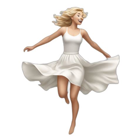 Hyperrealistic Full Body Caucasian Curvy Beauty Jumping White Skirt Back And Front Views Strong