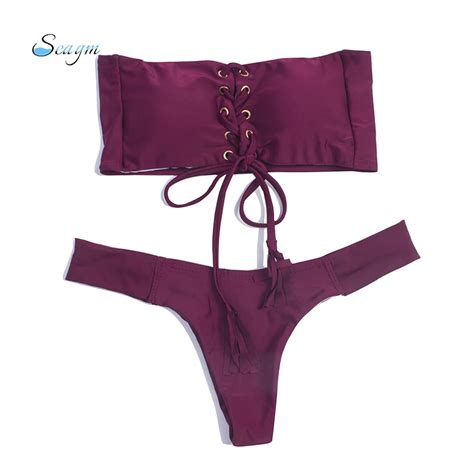 Solid Strapless Bikinis 2018 Mujer Bandage Bikinis Women S Swimsuits Sexy Swimwear Women Bikini