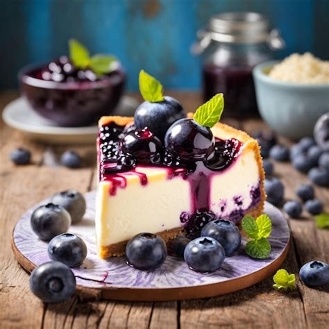 Premium Photo Blueberry Cheesecake Homemade Delight On Wood