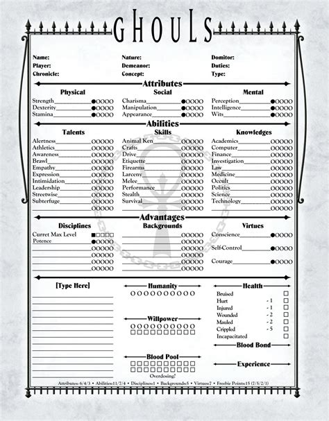 V Character Sheet Form Fillable Printable Forms Free Online