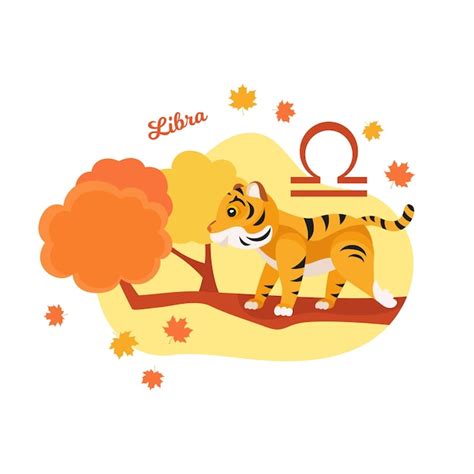 Tigre de dibujos animados libra signo del zodiaco ilustración de vector