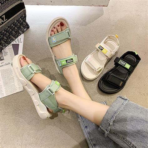 Dép sandals nữ GIAYHIPP quai dù hai quai dán đế bằng dành cho học sinh kiểu dáng Hàn Quốc Hot