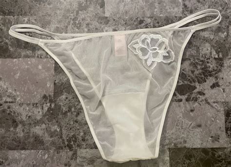 VICTORIA S SECRET L WHITE FLORAL MESH RARE STRAPPY DOUBLE STRING BIKINI