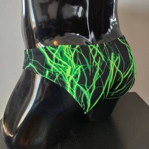 Green Lightning Men S Swim Bikini Brief Half Back Cheeky Thong By Rayze Formerly Nutshack Etsy