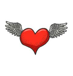 Flying Heart Symbol With Wings Sketch Royalty Free Vector