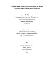 Sex Disaggregated Level Of Financial Literacy Among Non Teaching Course Hero