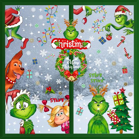 Buy Sheet Christmas Window Stickers Reusable Grinch Window Stickers