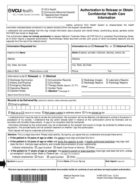 Vcu Health Authorization Form Complete With Ease Airslate Signnow