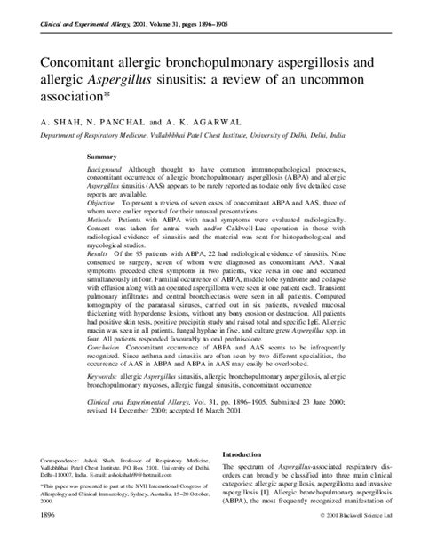 Pdf Concomitant Allergic Bronchopulmonary Aspergillosis And Allergic