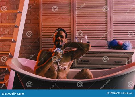 Sex And Relaxation Concept Guy Sitting Naked In Bathroom Stock Image Image Of Naked Athlete
