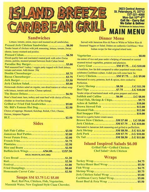 Caribbean Breeze Restaurant Menu