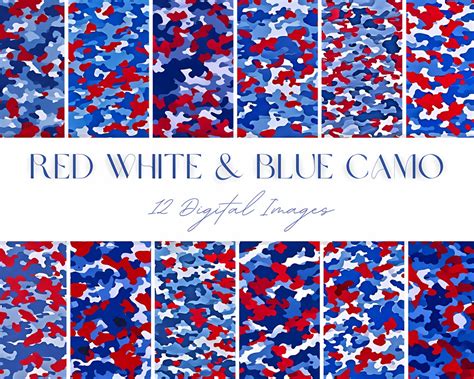 Seamless Red White And Blue Camo Texture Digital Printable Kids Military