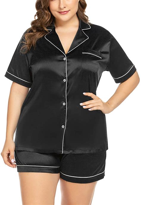 In Voland Womens Plus Size Pajama Set Short Sleeve Sleepwear Satin