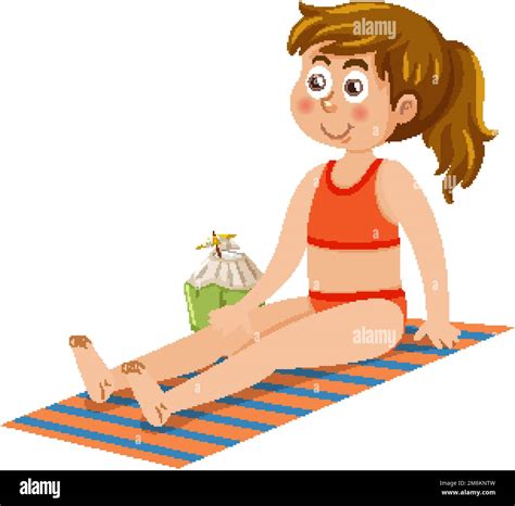 A Woman Wearing Bikini Sunbathing On The Beach Illustration Stock Vector Image Art Alamy