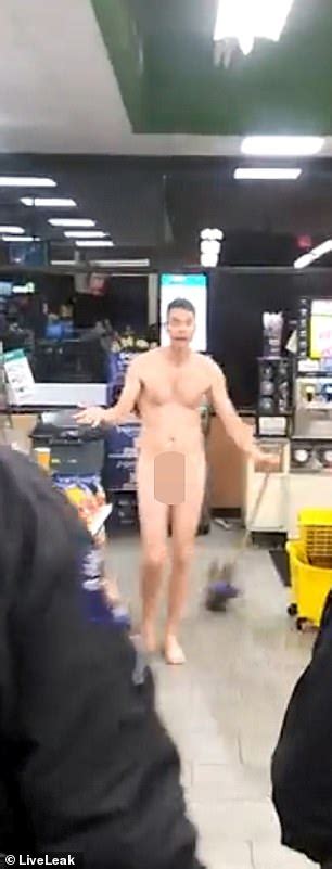 Bizarre Moment A Naked Man High On Meth Is Caught Mopping The Floor Of A Store And Is Arrested