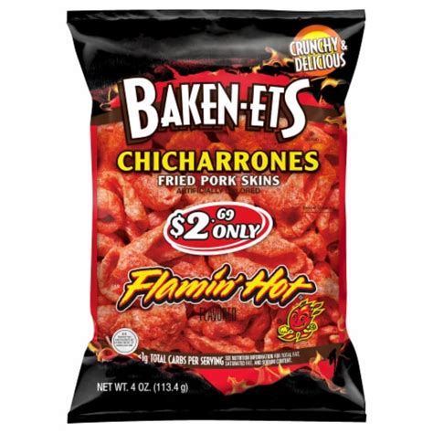 Baken Ets Flamin Hot Flavored Chicharrones Fried Pork Skins 4 Oz