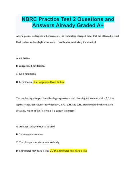 Nbrc Practice Test Questions And Answers Already Graded A Browsegrades