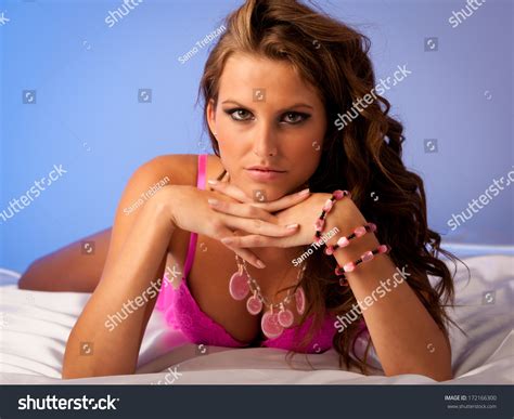 Woman Pink Lingerie Lying Bed On Stock Photo 172166300 Shutterstock