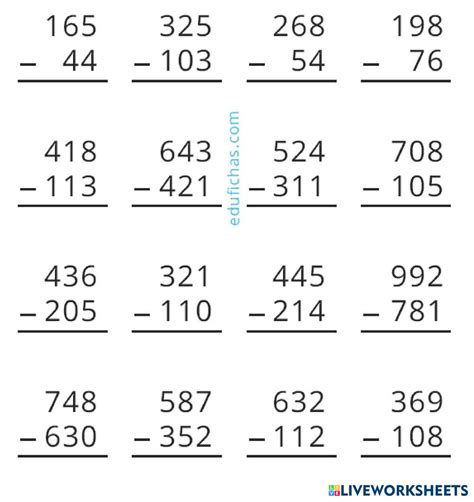 Subtração Sem Reserva - Subtração sem reserva | Live Worksheets