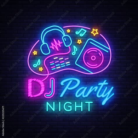 Dj Music Party Neon Sign Vector Design Template Dj Concept Of Music