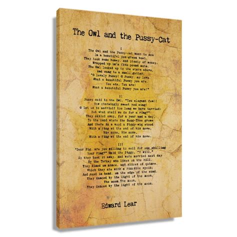 The Owl And The Pussy Cat Poem Wall Art Edward Lear Quotes Wall Art Poetry Posters For Home