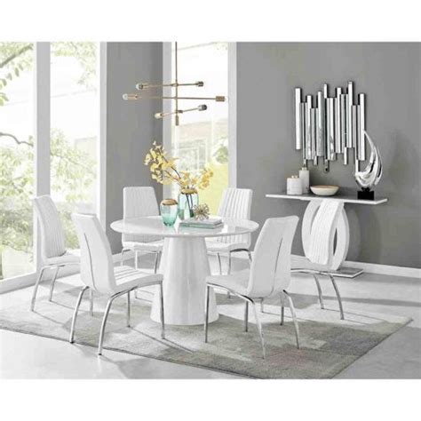 Furniture Box Palma White High Gloss Round Dining Table And White