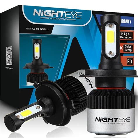 NIGHTEYE H4 Automotive LED Headlight Bulbs Kit - 72w 9000LM/Set 6500K ...