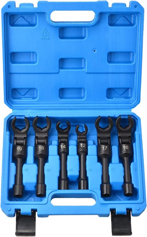 6PCS Long Flex Head Crows Foot Line Wrench Set 3 8 Drive Injector