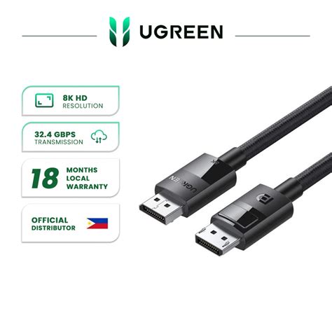 Ugreen Displayport Male To Male Dp Braided Cable Abs Shell 14 8k 15m Ph Shopee Philippines