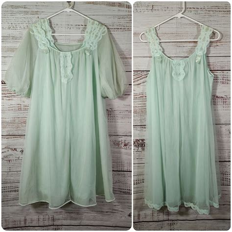 Vintage Lingerie Set Vintage Chiffon Nightgown S S Peignoir Set Vintage Babydoll