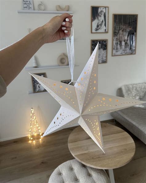 Set Of 2 Led Hanging Glitter Stars 45 Cm White Motti Uk
