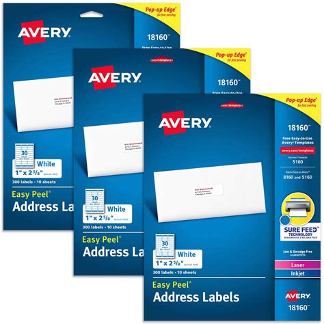 Avery Address Labels For Laser And Inkjet Printers 300 Labels Per Pack