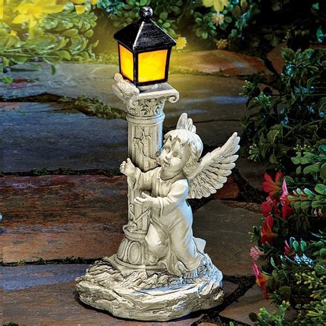 Roman Pillar Angel Statue Garden Figurine Sculptures Solar Energy Lamp