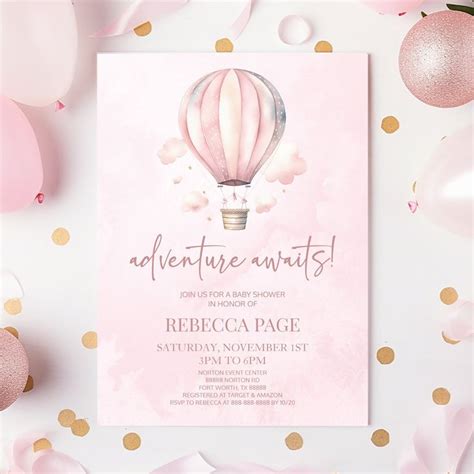 Adventure Awaits Pink Hot Air Balloon Baby Shower Invitation Zazzle Hot Air Balloon Baby