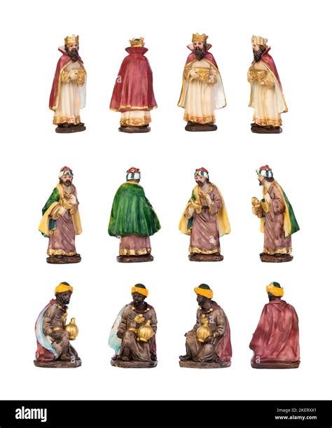 The Three Wise Men In Different Positions Ceramic Figures Isolated On