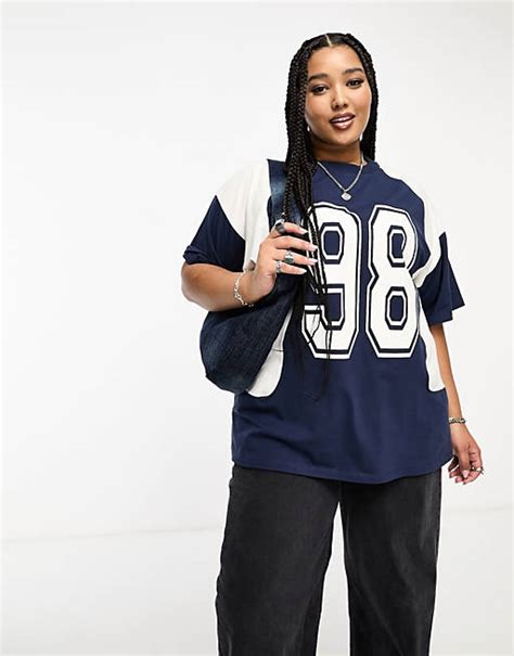 Asos Design Curve Oversized T Shirt With 98 Football Graphic In Navy Asos