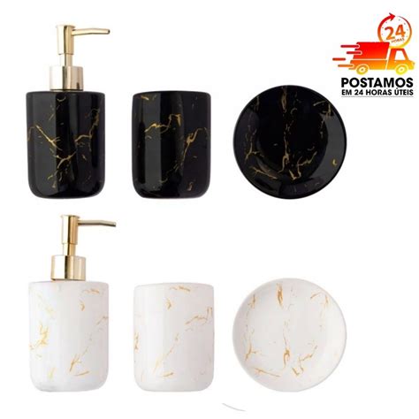 Conjunto kit de cerâmica 3 peças marmorizado banheiro lavabo